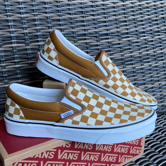 Vans Classic Slip-On Checkerboard Goldenbrown/True White MENS - Picture 7 of 16